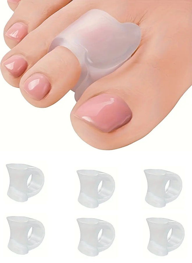 فواصل أصابع القدم للنساء والرجال - عبوة من 6 قطعة من فواصل أصابع القدم الجل لأصابع القدم المتداخلة، ومصححات أصابع القدم المطرقية المصنوعة من السيليكون لإصبع القدم الكبير، ومقومات أصابع القدم المطرقية لعلاج أورام إبهام القدم، وتسكين آلام أصابع القدم - Image 1